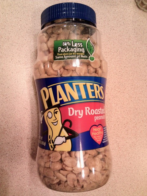 Planter's Dry Roasted Peanuts purchased in 2011, when they had just switched from glass packaging to plastic.